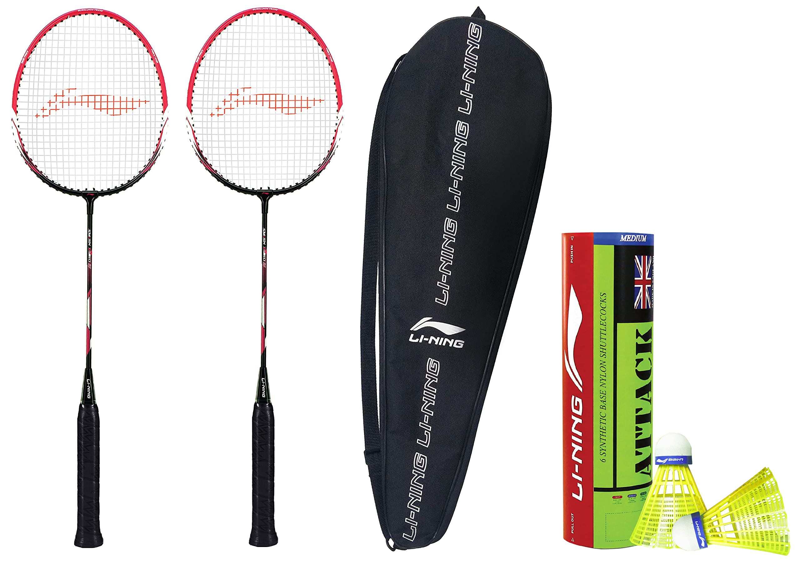 Li-Ning XP-60-IV Blend Badminton Racquet, Set of 2 with Free Full Cover (Black/Pink) & Li-Ning Shuttle-Attack(YM) Attack Nylon Shuttlecocks (Yellow) Combo (B08615HNLY) Amazon Price History, Amazon Price Tracker
