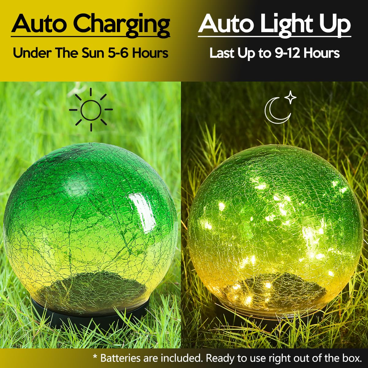 Luces solares impermeables IP65 para exteriores, bolas de luz solar LED para césped, jardín, patio, mesa, decoración artística, paisaje de patio, esfera de vidrio agrietado, luces de bola de mirada,