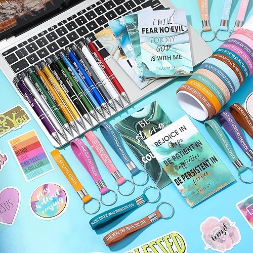 Vista 12 de Yeaqee El juego de 146 regalos cristianos a granel incluye 24 versículos de la Biblia, 24 cuadernos de la Biblia, 24 pulseras con citas