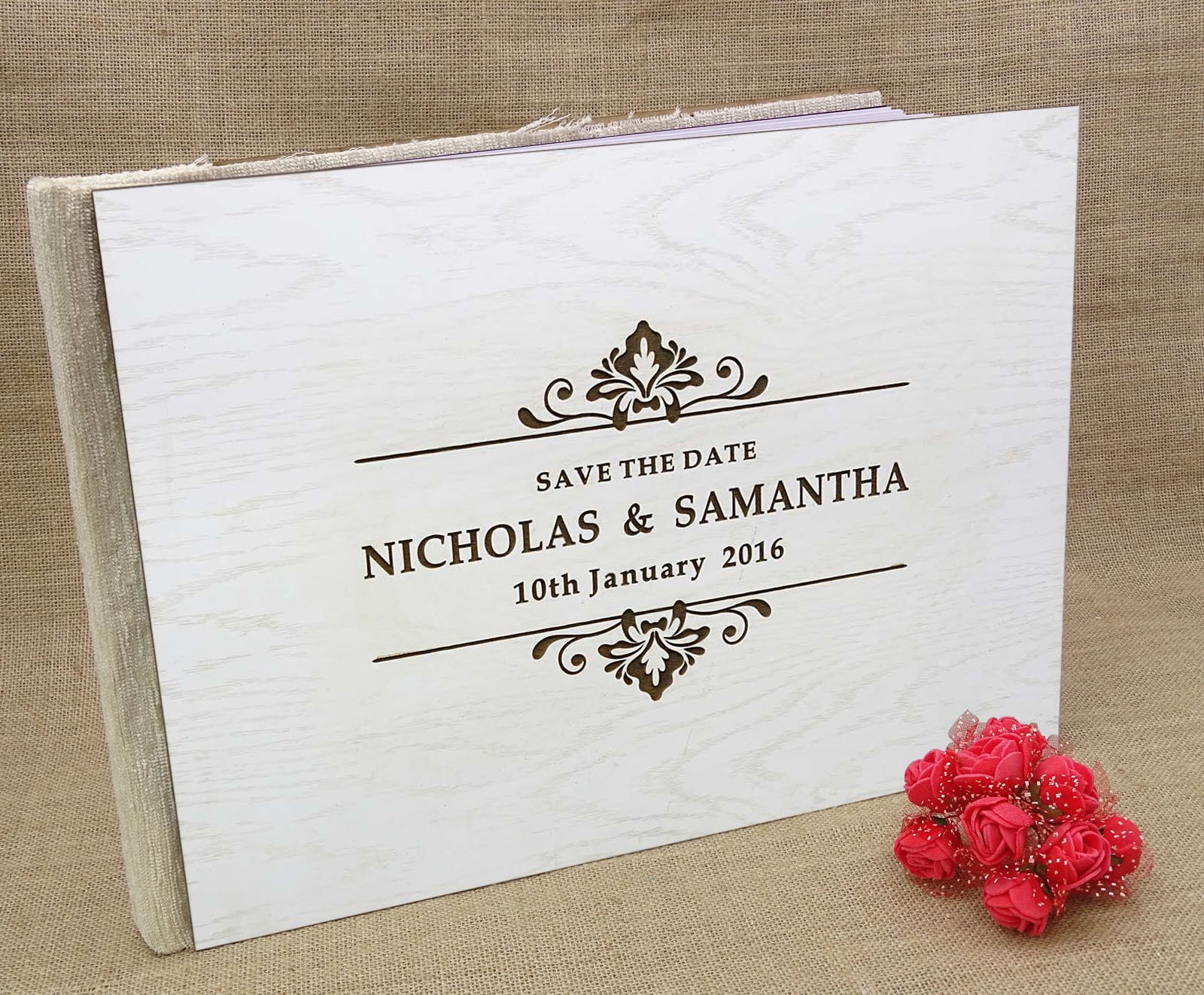 Libro Degli Ospiti Matrimonio In Legno Personalizzabile Con Nomi Incisi: Formato Small 15x23 Cm, 50 Fogli (100 Pagine), Carta 140 Gsm