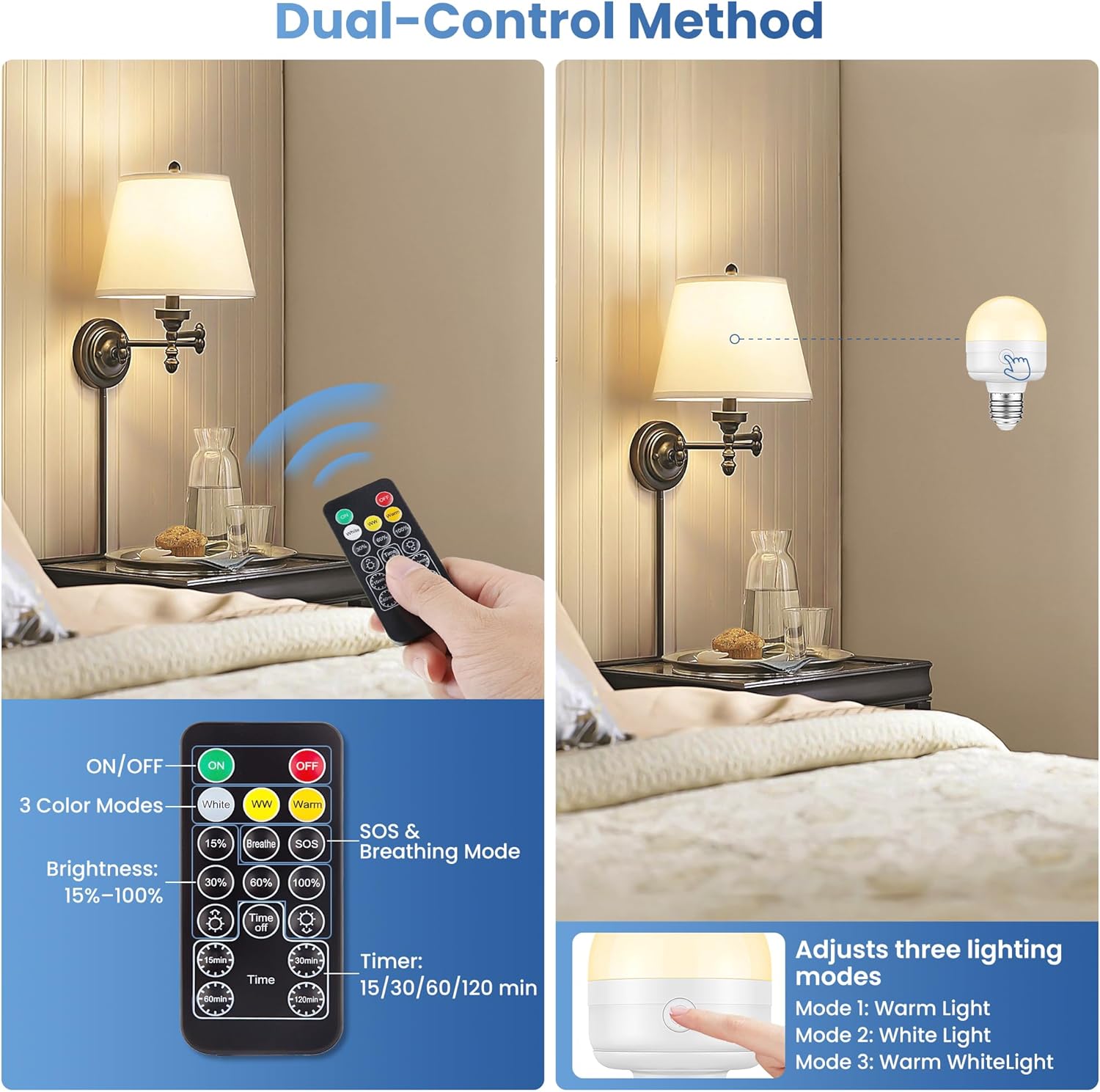 E26 Rechargeable Light Bulbs with Remote, 10W 900lm 3-in-1 Battery Operated Emergency Lighting, 3500mAh 60W Equivalent Bulbs with Magnetic Base & Hook for Home Camping Hurricane&Power Outage, 2 Pack