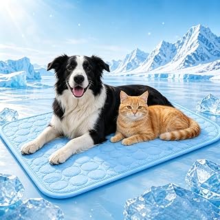 Self Cooling Pet Mat 37x27in for Dogs & Cats, Washable Cooling Pad | Provides instant cooling comfort for pets. Foldable, reusable and easy to clean for home, crate, car or outdoor use.