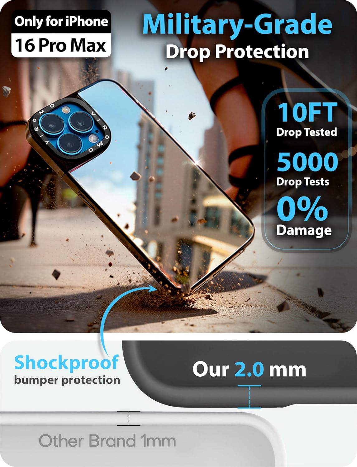 VIROMO Unbreakable Mirror Case for iPhone 16 Pro Max [2 Screen Protectors Included] [Compatible with MagSafe] Flexible Acrylic Not Glass Shockproof Slim Scratch Resistant for Women - Image 3