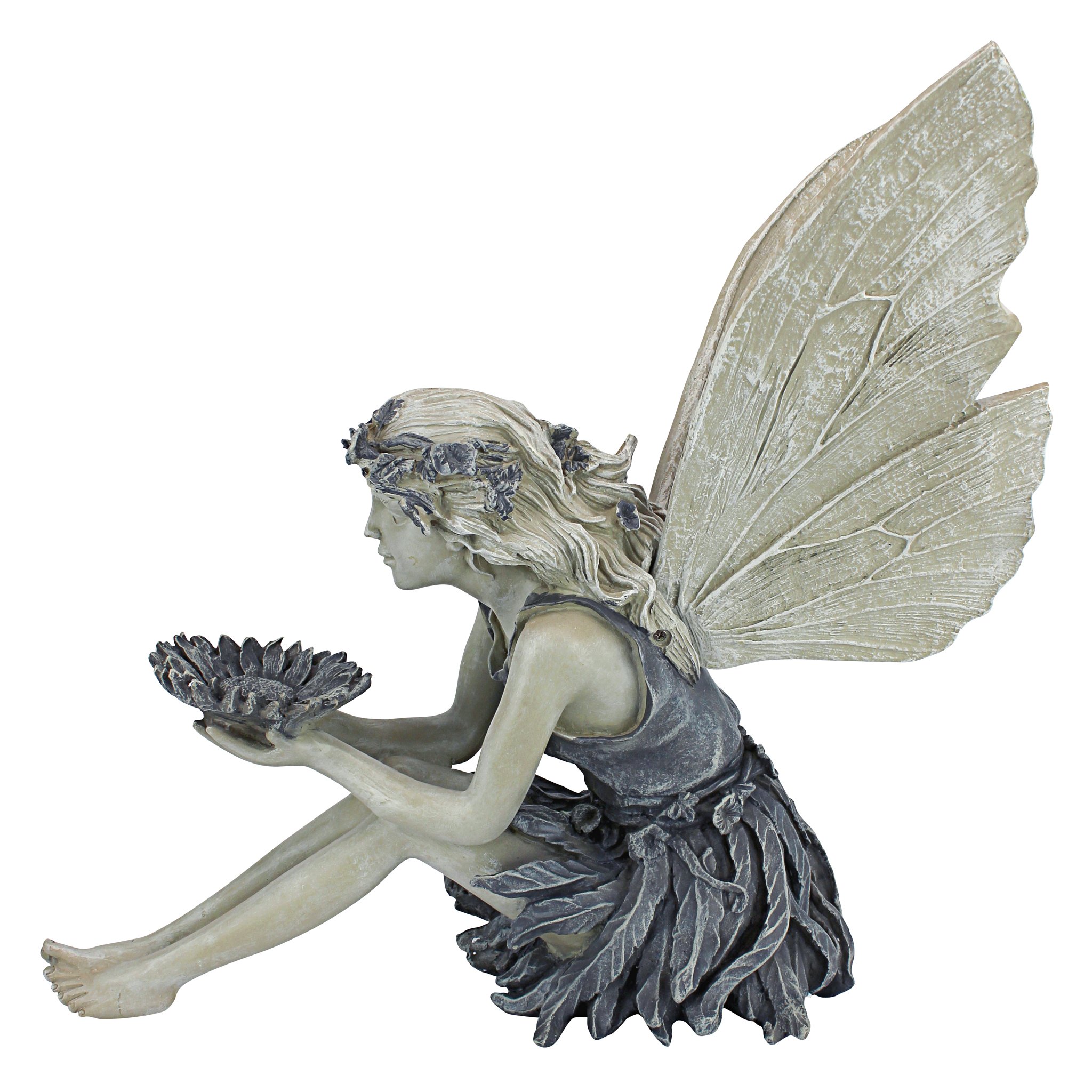 Design Toscano La Fée du Tournesol Statue de Jardin Mangeoire d'Oiseaux, 51 cm, polyrésine, deux tons pierre