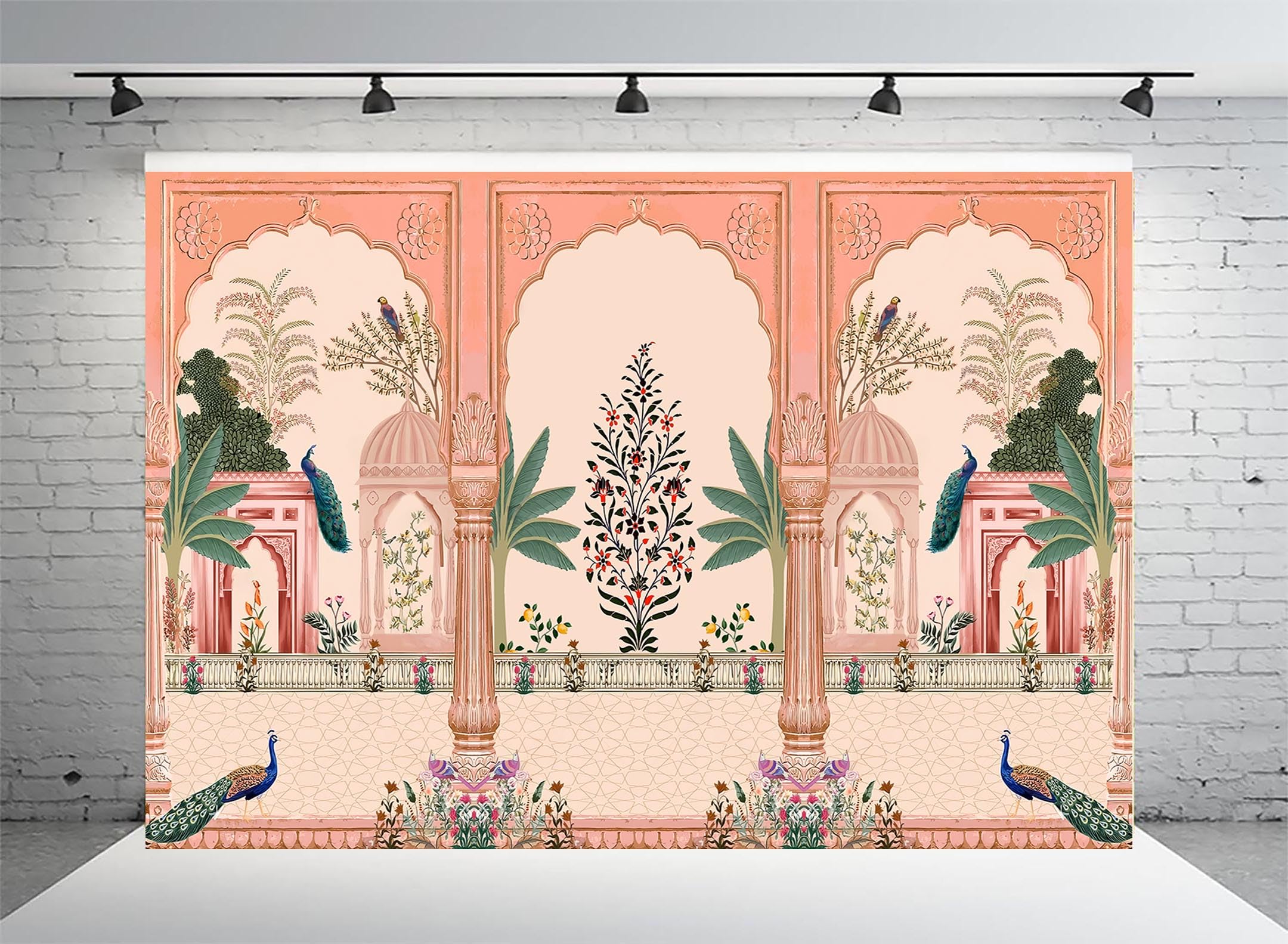 Dhara Creation Peacock Gate Palace Art (8ft - 10ft) Backdrop Wedding Decoration Curtain Cloth Pooja Decoration for Festivals and Celebrations. (Washable Fabric)