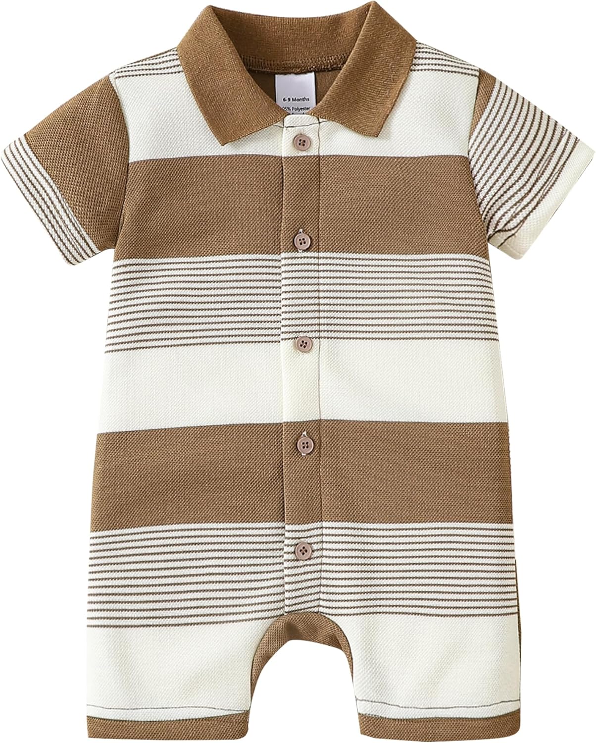 DEFAHN Baby Boy Polo Striped Romper Short Sleeve Solid Bodysuit Jumpsuit Collared Infant One-Piece Outfit