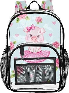 Travel Clear Backpack Floral Cute Pig Pink Tutus Bows Blue Kids Backpack Boys Girls Pvc School Plastic Bookbag