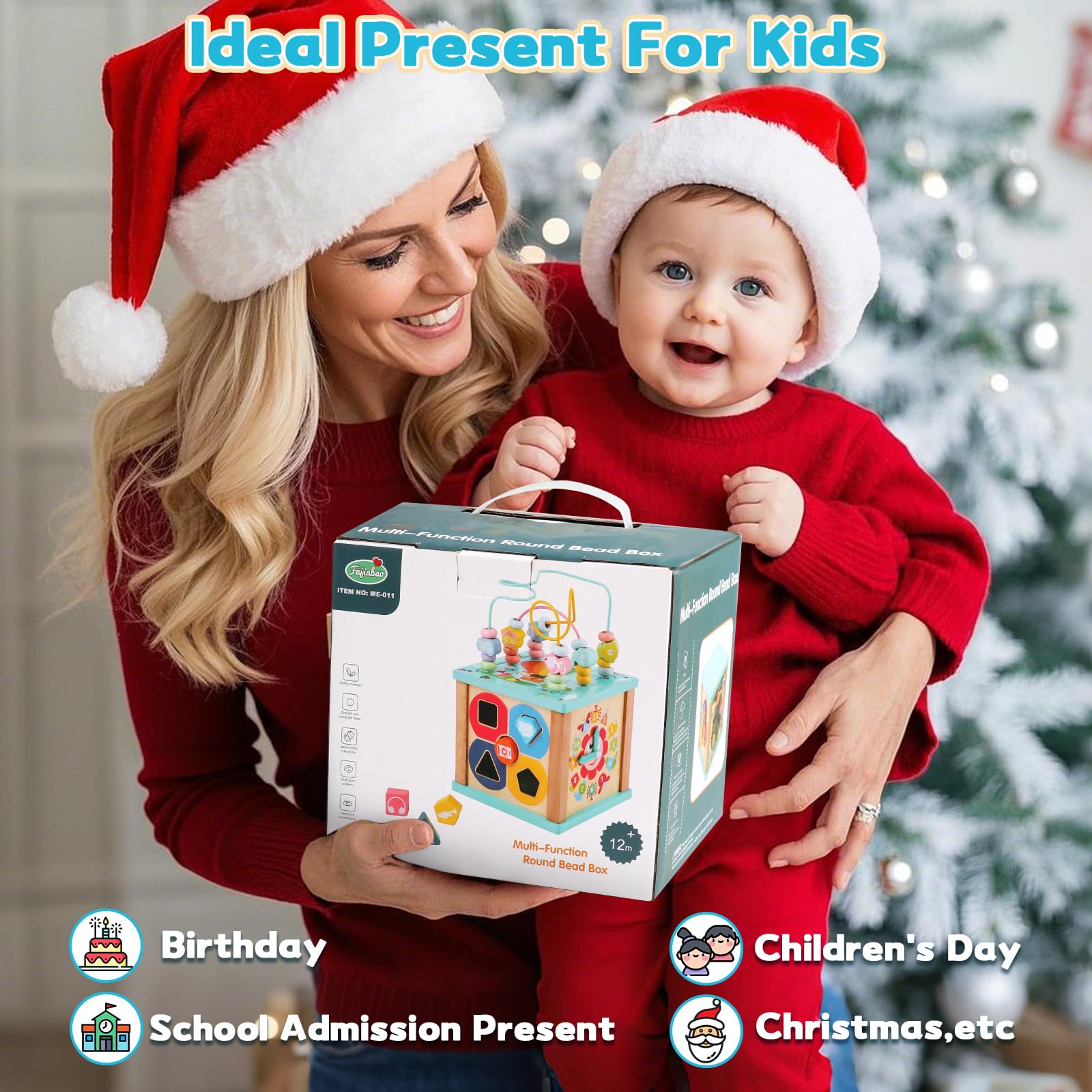 Fajiabao Motorikwürfel 5 in 1 Aktivitätswürfel Baby Holzspielzeug, Montessori Spielzeug ab 1 Jahr, Activity Center Baby 18 Monate Lernspielzeug Geschenk für Kinder Jungen Mädchen
