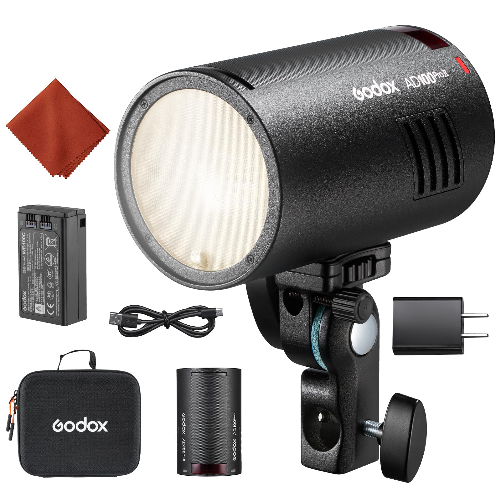 GODOX AD100ProII Flash Kit 100Ws 2.4G Wireless HSS 1/8000s USB-C Ricarica 2850mAh Batteria LED