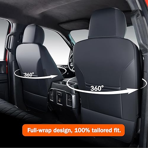 Miniatura 4 de Juego de 2 fundas de asiento delantero para Ford F150, protectores impermeables de cuero, se adapta a la medida Super Crew Cab 2015-2025 (XL XLT),