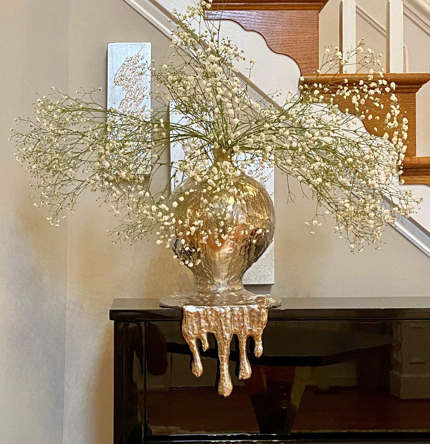 Aluminum Decorative Molten Flower Vase (DH4021) | Round Metal Flower Container | Aluminum Flower Centerpiece for Home Decor,Wedding, Party