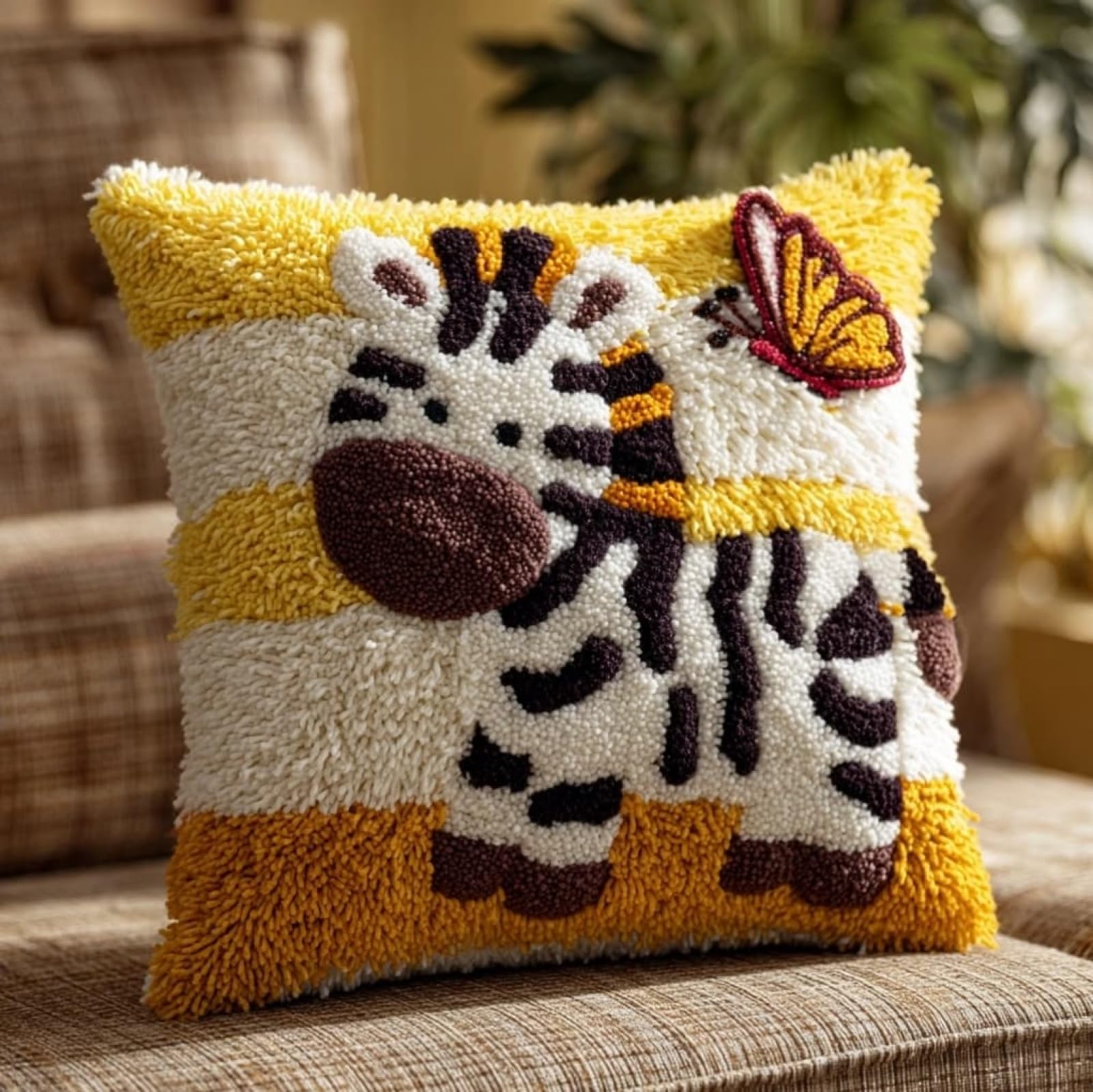 WallustrioaW Latch Hook Pillow Kit 43x43cm,Zebras and Butterflies