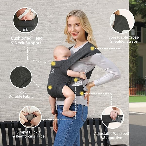 MOMTORY Baby Carrier from Newborns, Comfortable Hip Seat for Baby, 3-12 kg, Ergonomic Carrier for Newborn to Toddler with Velcro Fastening, Easily Adjustable Hip Carrier - 3