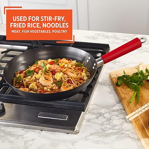 Miniatura 5 de IMUSA EE UU pan-10046antiadherente Wok Acero de carbono Mango de 305cm color rojo