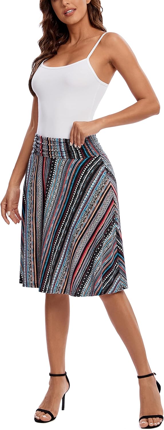 Urban CoCo Women's Ruched High Waist Knee Length Jersey A-Line Stretchy Flared Casual Skirt - Image 7