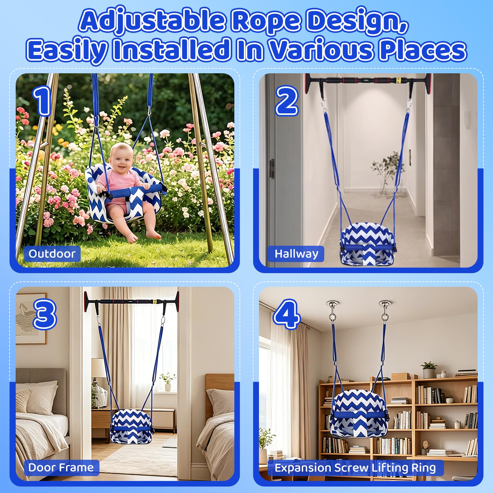 Asiento de columpio para niños pequeños, columpio para niños con cinturón de seguridad suave, asiento de columpio de seguridad de cuerda ajustable, asiento de columpio para juegos sensoriales para