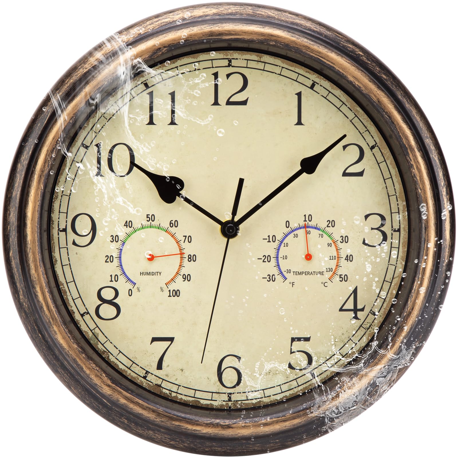 ACCSHINE Horloge Murale Extérieure étanche avec Affichage du thermomètre et de l'hygromètre, sans tic-tac, silencieuse, 30 cm, à Quartz, fonctionnant sur Pile, Grande Horloge décorative pour Jardin.