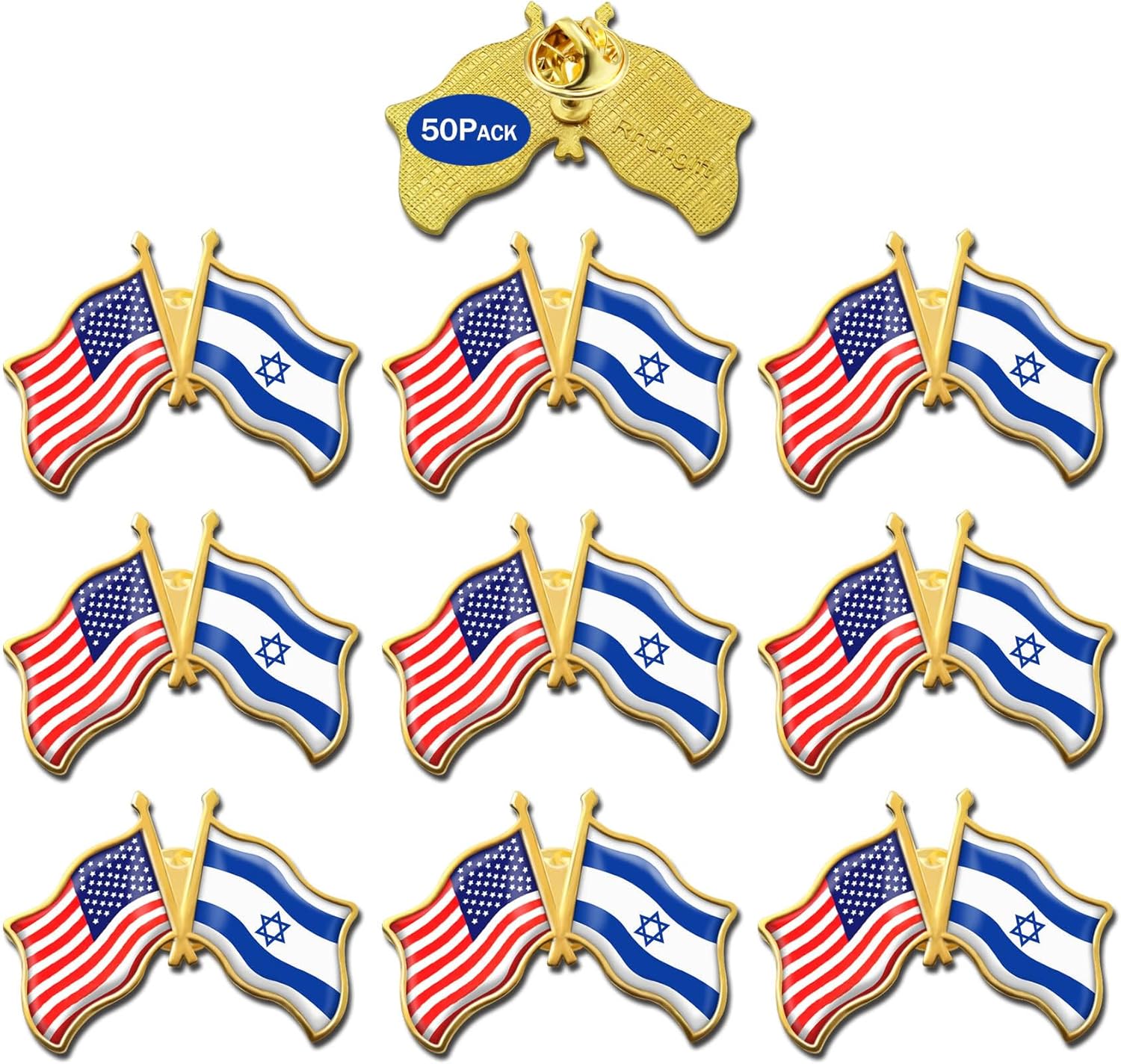 Pack of 6/12/50/100 -American Israel Friendship Flag Pins Bulk -1.5” Metal US USA Israeli Jewish Lapel Pins Badge Souvenir