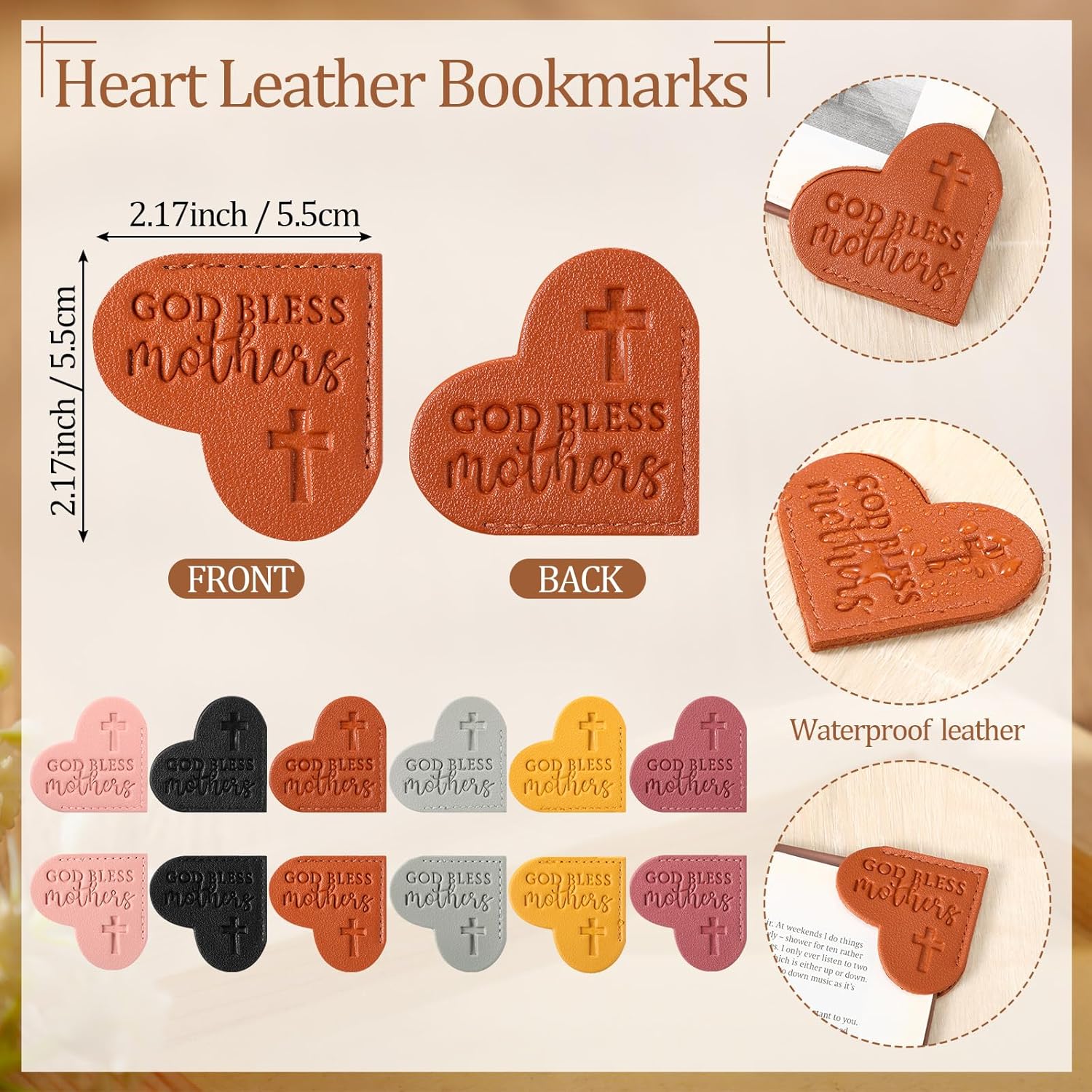 Spakon 50 Sets Mother's Day Christian Gifts for Church Bulk God Bless Mother Bible Verse Leather Heart Corner Bookmarks Pens Motivational Scripture Card Religious Party Favor for Moms Godmother