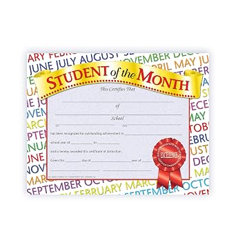 Hayes Student of the Month Certificate, 8-1/2 X 11 in, Paper, Pack of 30, Blue Ink, 0.5 mm Micro Tip - 78289