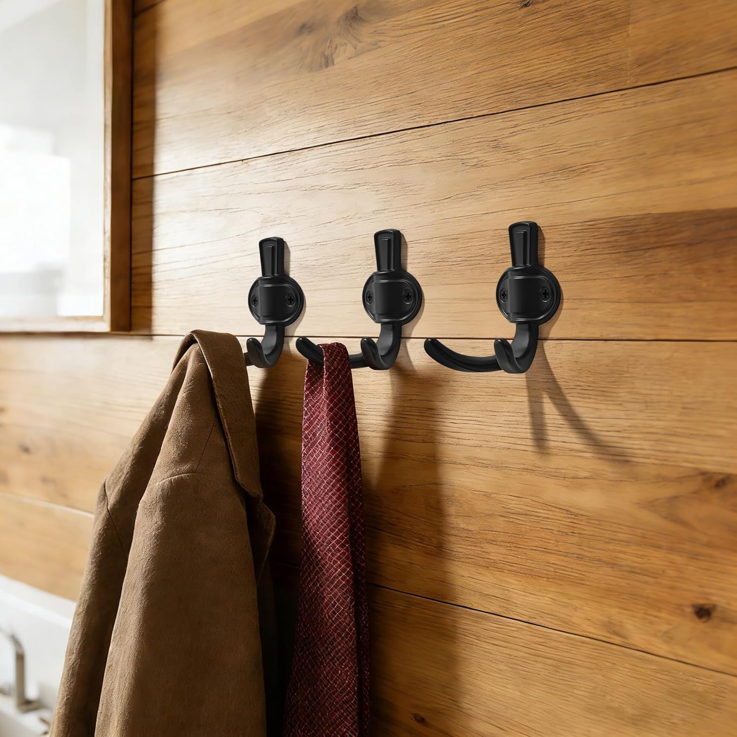 TUNNY 5 Pack Coat Hooks - Matte Black Coat Hooks,Heavy Duty Hooks-wall Hook for Hanging Towel,Purse, Robe, Backpack, Jacket, Clothes - for Bathroom,Dorm, Closet, Kitchen