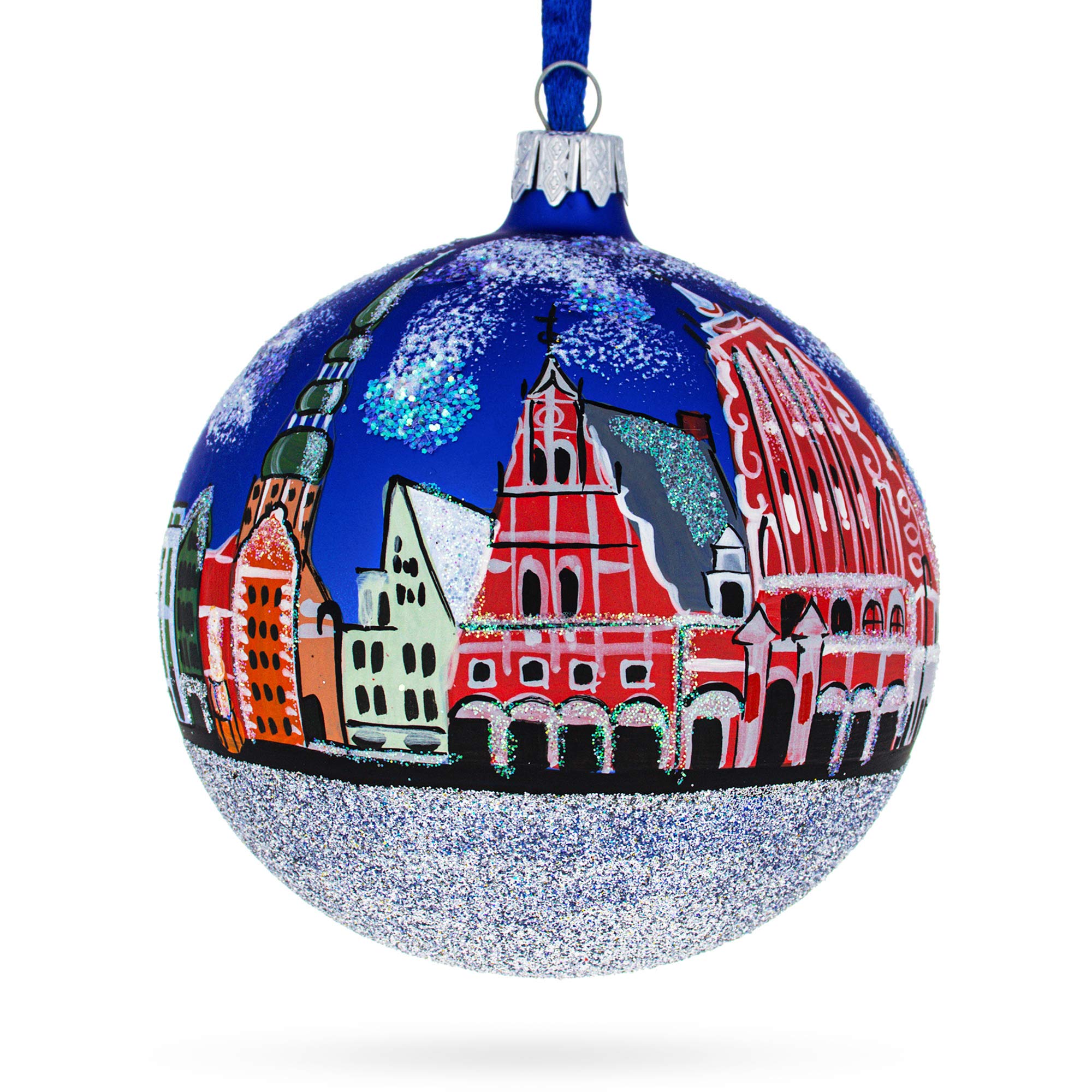 Boule de Noël Riga en verre soufflé BestPysanky de 10 cm d'exception