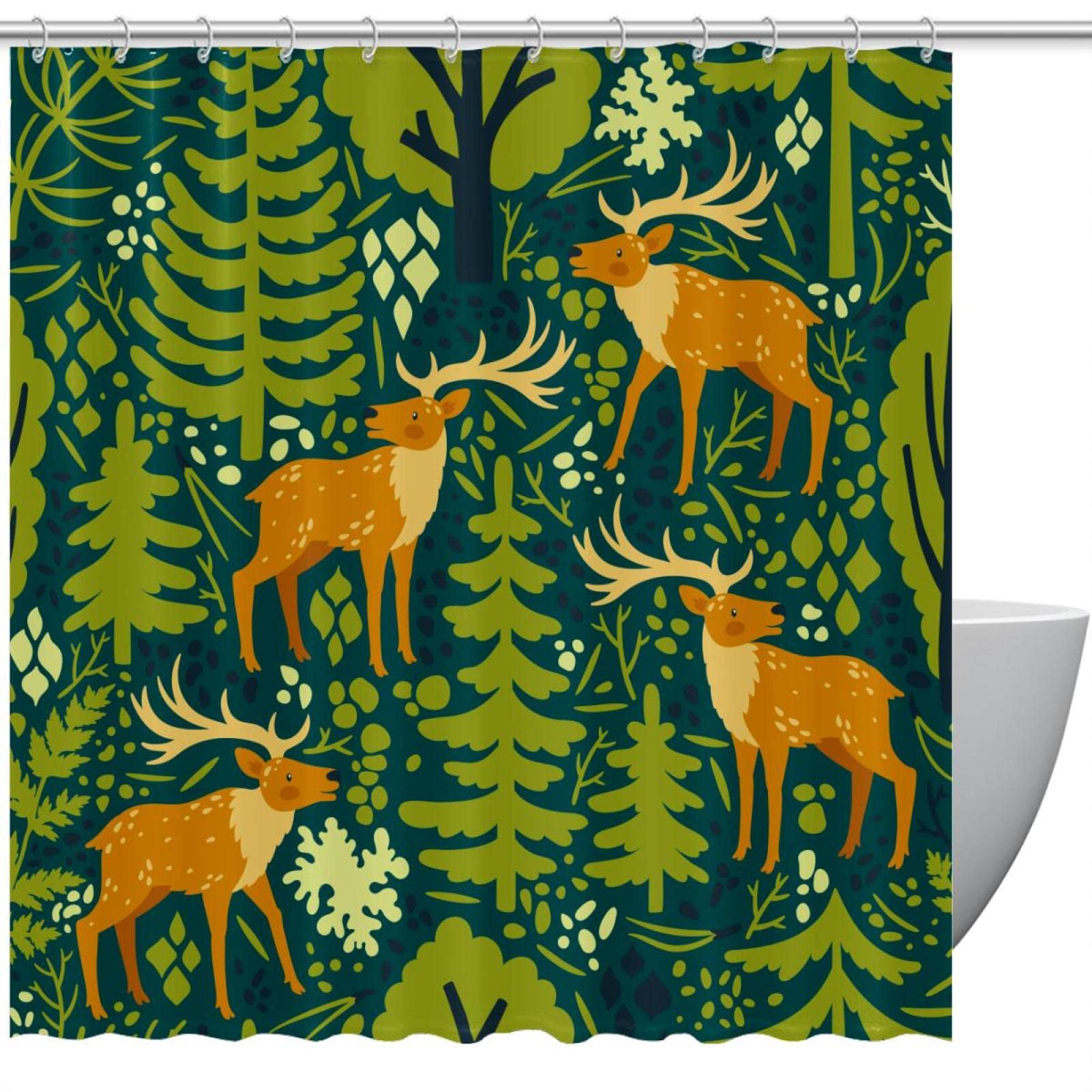 Rideau de douche de Noël motif élan vert pour sublimer l'ambiance hivernale de vos bains