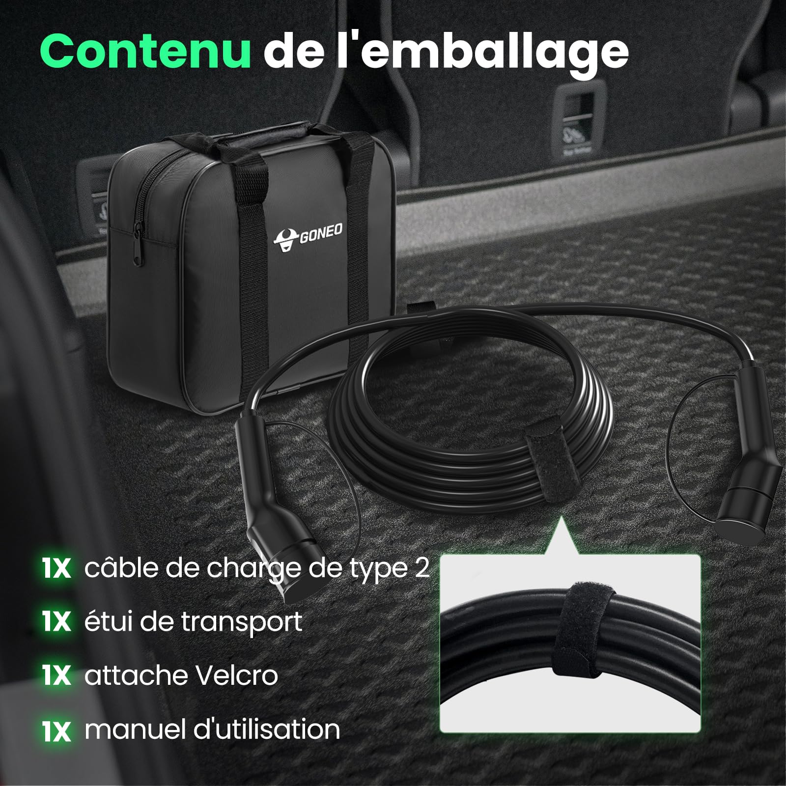 GONEO Type 2 Câble de Charge 22KW 5M 32A Voiture Électrique Triphasé Type 2 à Type 2 EV/PHEV Câble avec Sac de Transport Contacts Plaqués Argent sans Halogène