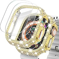 Vista 57 de Surace - Carcasa compatible con Apple Watch de 1.65 pulgadas con protector de pantalla de cristal templado, diseño brillante con 300 diamantes