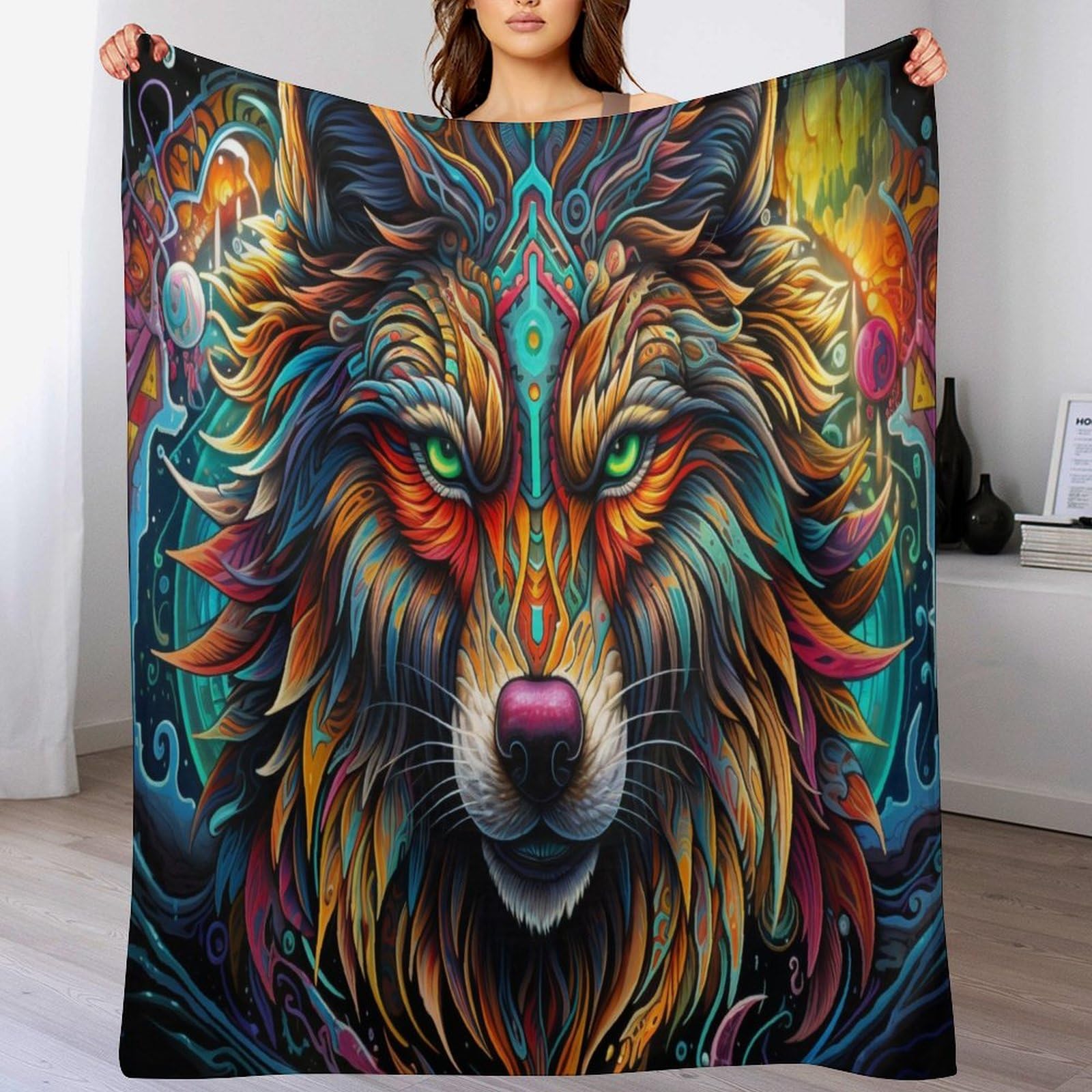 Plaid loup impression 3D couvre-lit polaire pour vos soirées canapé
