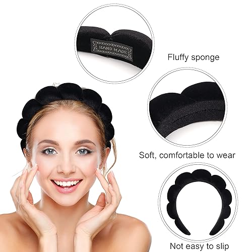 Miniatura 2 de Ayesha Diadema de spa para mujer, diadema de esponja para lavar la cara, nubes suaves, diadema de maquillaje para mujeres y niñas, maquillaje para