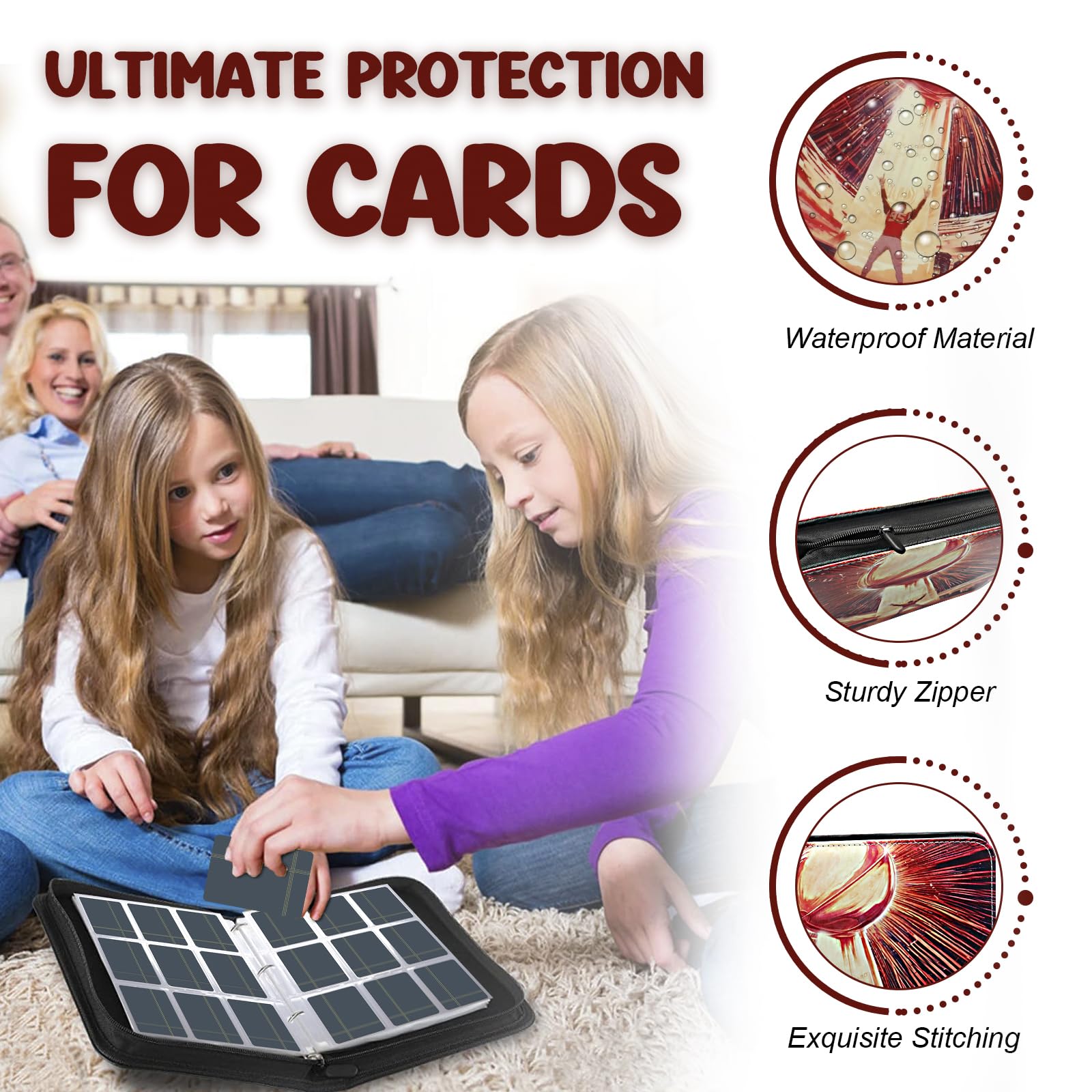 Football Card Binder 900 Pockets, HYMENEX Trading Card Binder 9-Pocket Sports Card Binder Card Collectors Album with 50 Removable Sleeves for Football Cards, Sports Cards, Game Cards