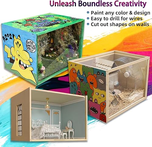 Miniatura 5 de iLAND Caja de diorama de madera, cajas de exhibición grandes para coleccionables, figuras, miniaturas y una caja de casa de muñecas, sin terminar