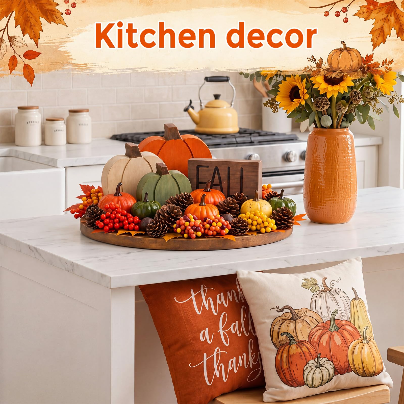 Amyhill Set di 39 decorazioni per vassoio a forma di zucca autunnale, kit