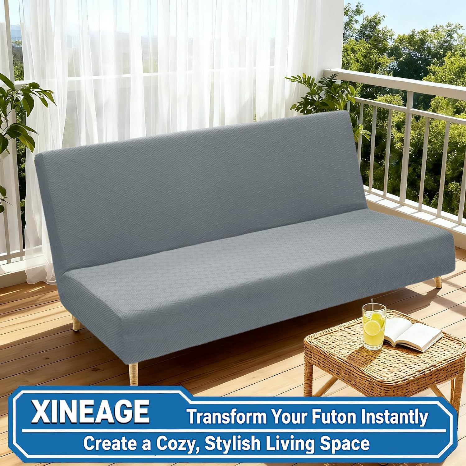 XINEAGE 2026 New Futon Cover Full Size Stretch Armless Sofa Bed Cover Anti-Slip Furniture Protector Without Armrests Futon Slipcover with Elastic Bottom (67"-82", Light Gray)