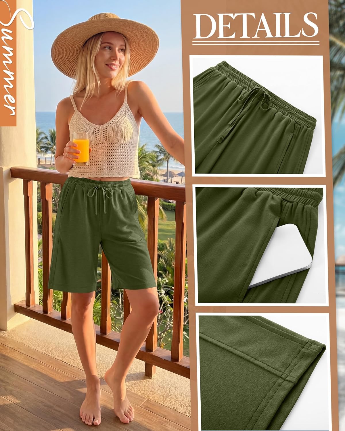 Huukeay 4 Pack Bermuda Shorts for Women Drawstring Elastic Waist Sweat Casual Wide Leg Long Shorts
