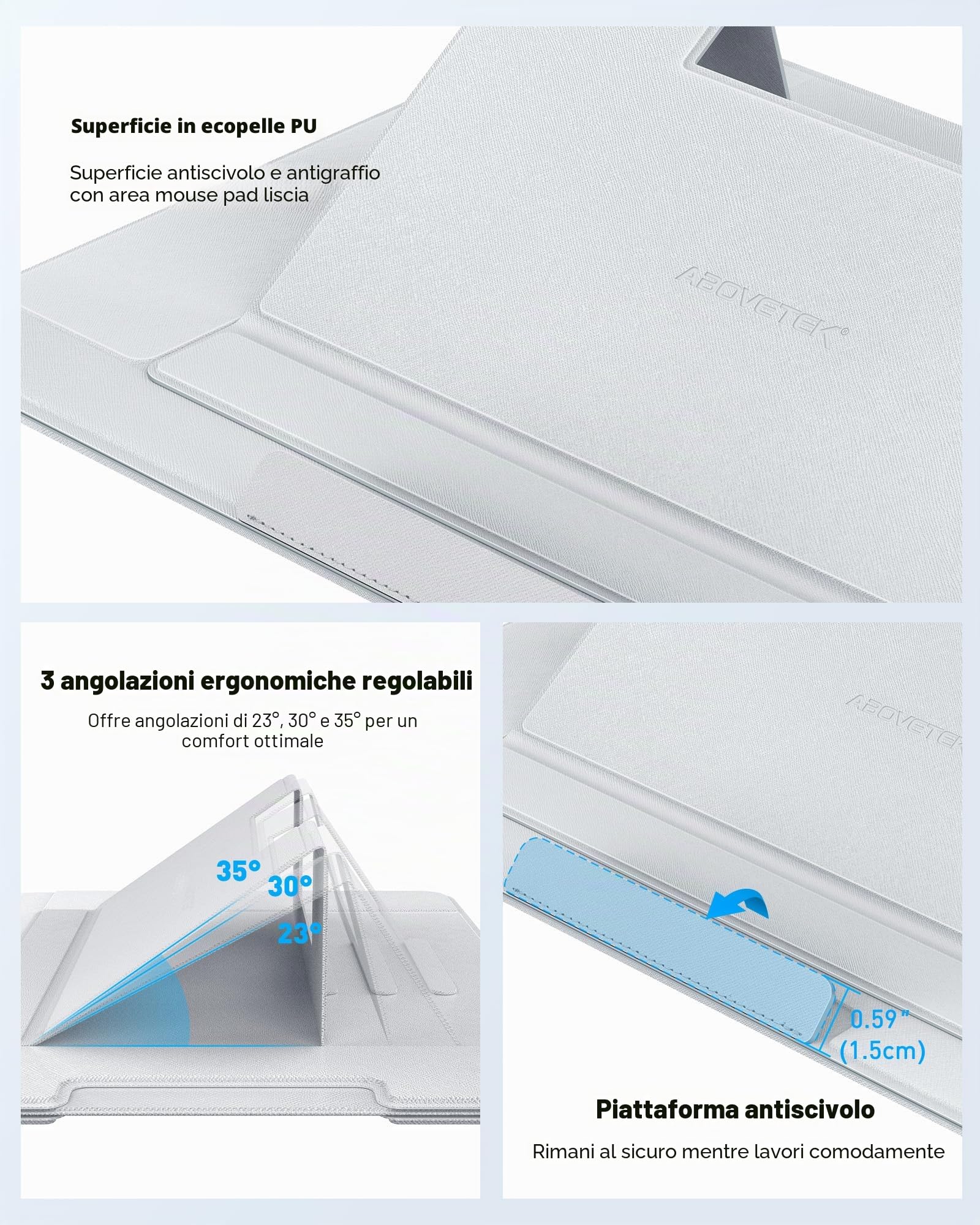 AboveTEK Tavolo per computer portatile – Laptop desk ergonomico con superficie antiscivolo, Heat Shield, Retractable Mouse Pad, Portable Laptop Lap Pad for Bed, Divano Travel