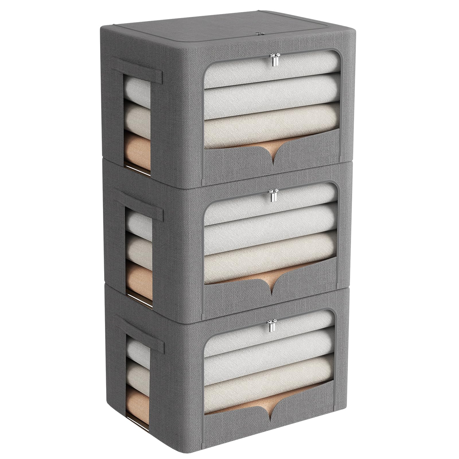 Set di 3 contenitori per vestiti, pieghevole, con telaio in metallFolding Storage Boxes Set 3 Pack