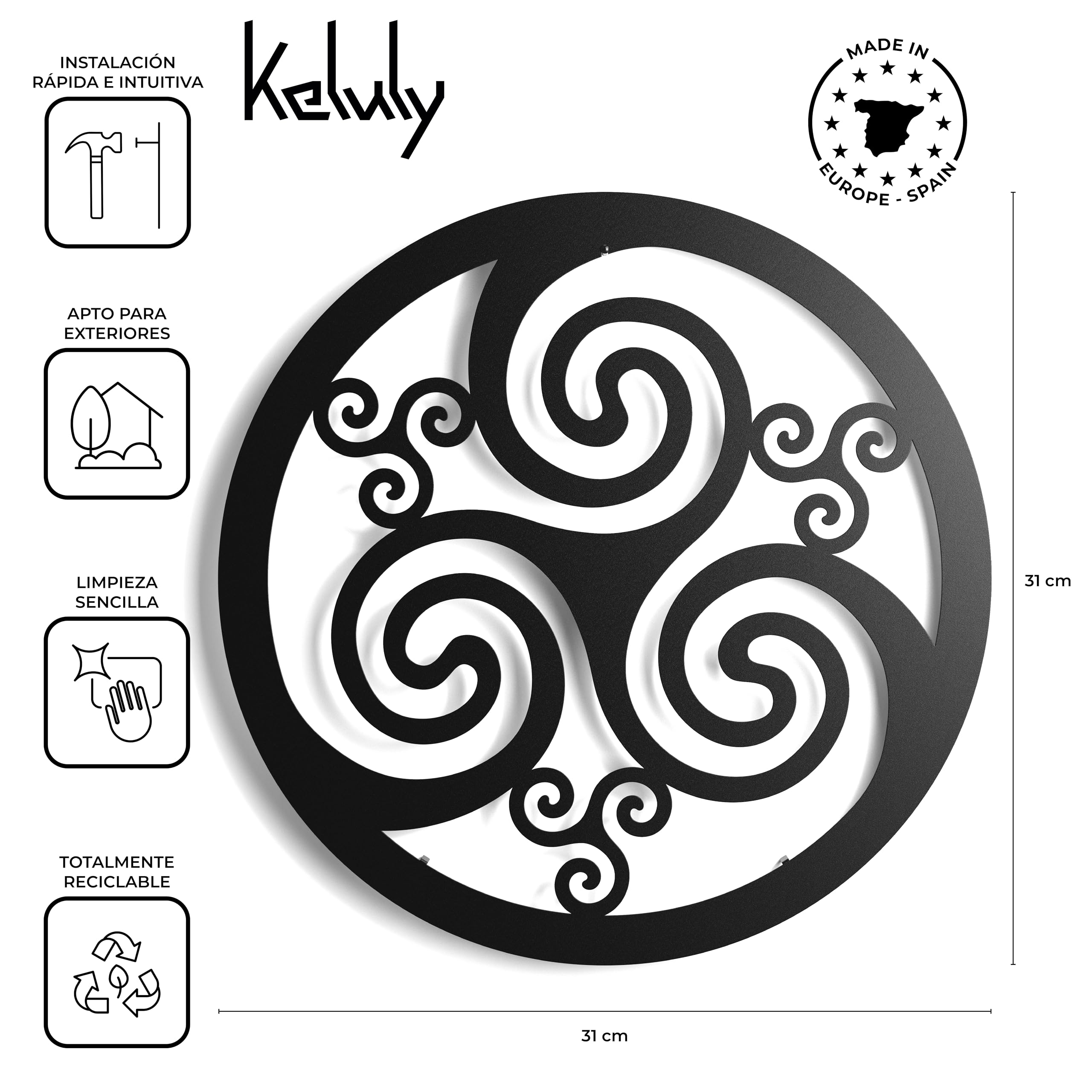 keluly Metal Decoration Floating Wall Sculpture with Shadows in Steel (TRISKEL, 43 x 31 cm.), 43L x 31W cm - Image 2