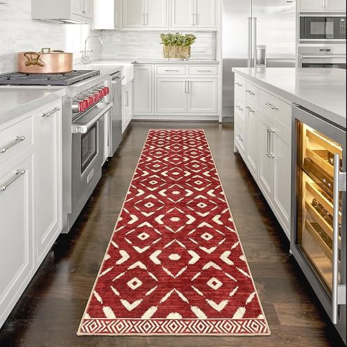 Miniatura 6 de KILOCOCO Alfombra de pasillo de 2 x 8 pies, lavable, antideslizante, de pelo corto, para dormitorio, cocina, sala de estar, baño, alfombra bohemia,