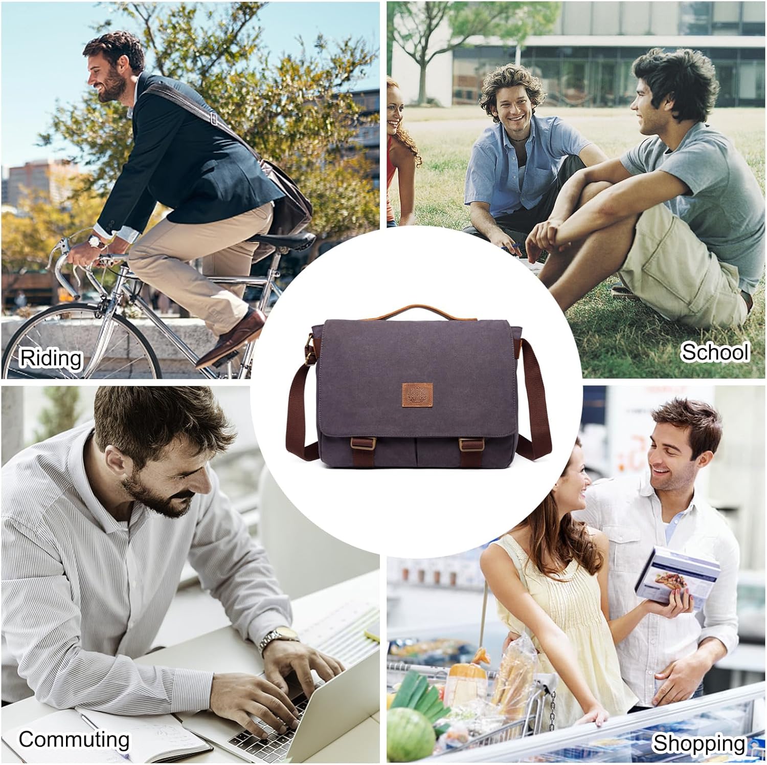 FANDARE Retro Men's Shoulder Briefcase for Men Messenger Bag Cotton Canvas 12.9 inch Tablet Bag