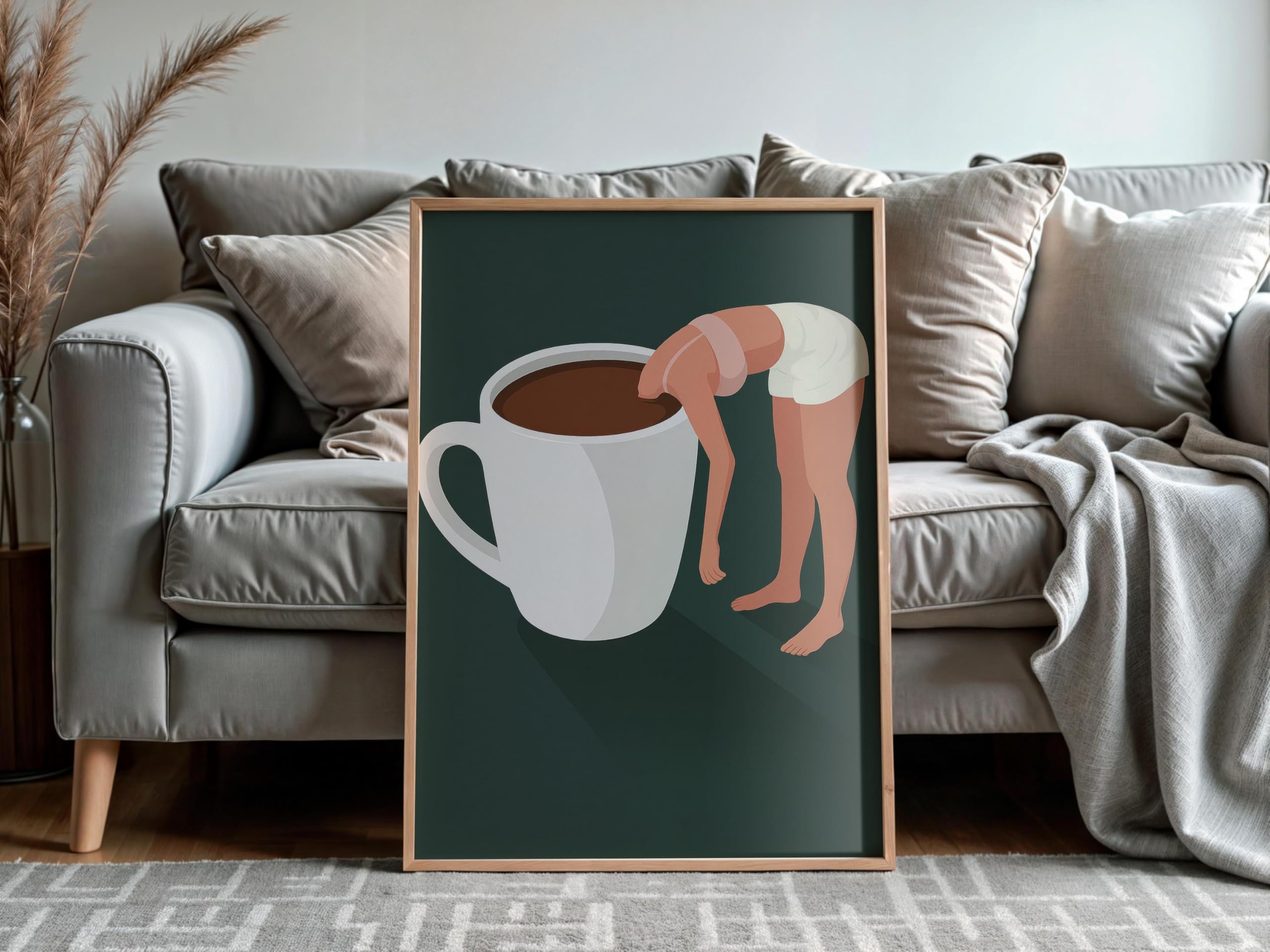 LMYCHENG Śmieszne nadruki Kawa Kobieta Kubek Plakat Na Płótnie Sztuka Ścienna Do Kuchni Biura Dekoracja (20 x 30 cm / Wewnętrzna rama)
