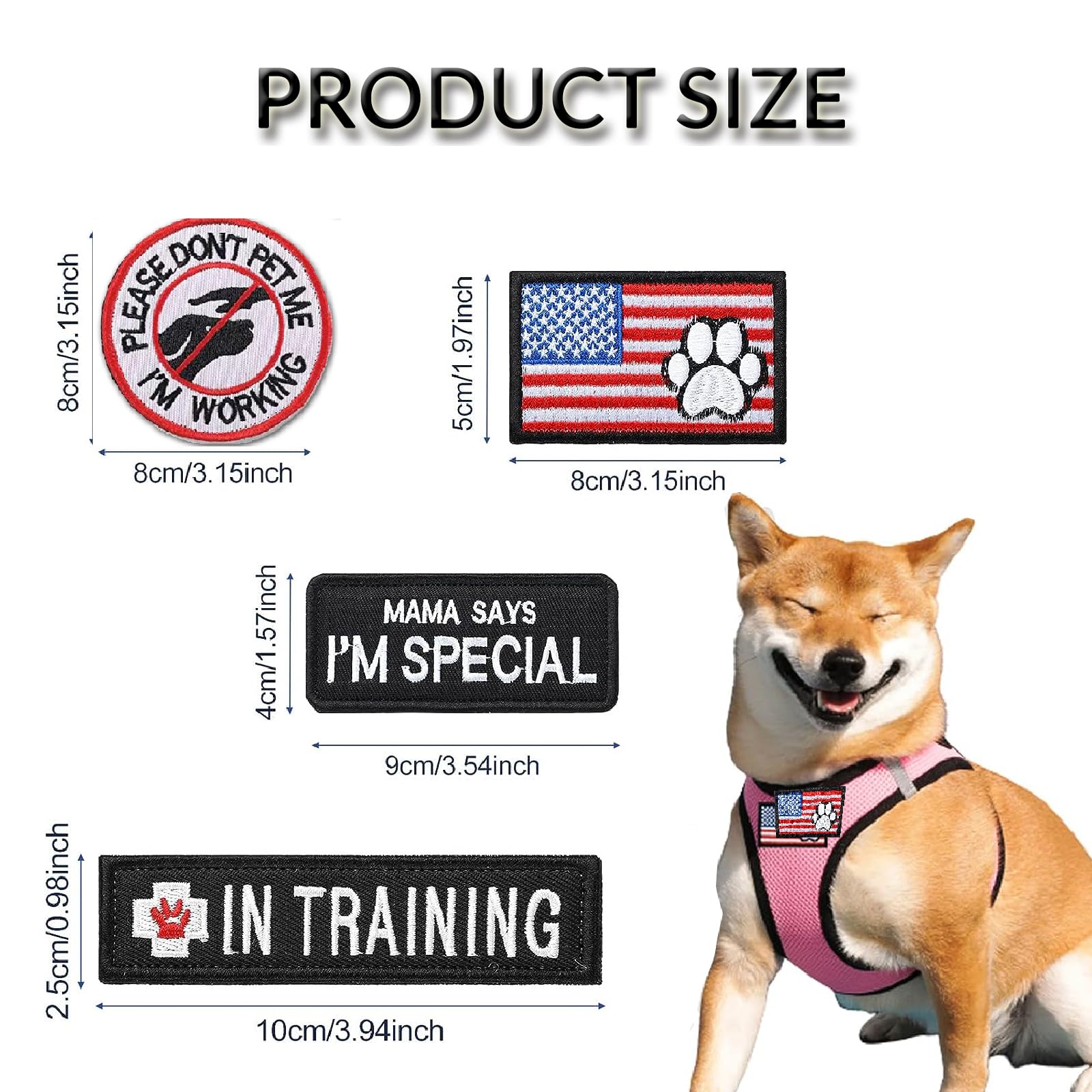 KINBOM 8 Pièces Patchs Velcro Brodés pour Chien d'Assistance Service Dog Patch avec Crochet et Boucle pour Harnais, Gilet, Collier, Laisse