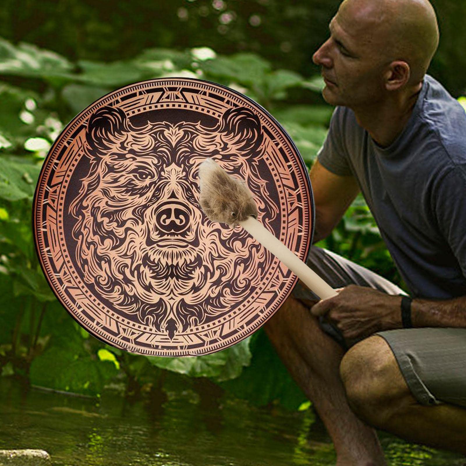 Tambour 25 cm avec manche tambour, tambour chamanique en bois fait à la main pour musique spirituelle, guérison sonore, méditation, décoration la maison, instruments à percussion