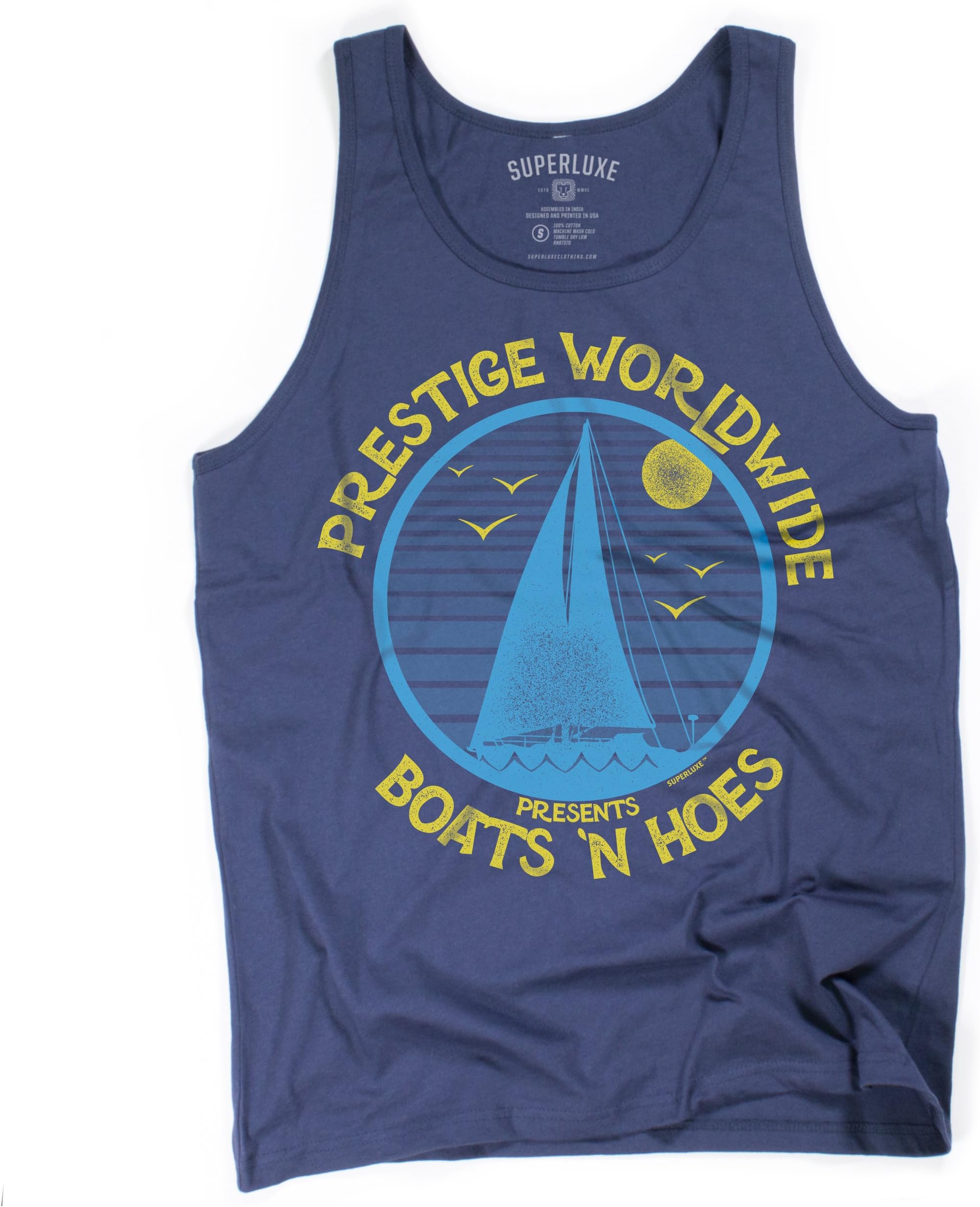 Superluxe ClothingBoats N Hoes Mens Womens Unisex Prestige Worldwide Funny Movie Sailing Tank Top
