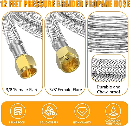 Miniatura 2 de Extensión de manguera de propano de alta presión de 12 pies con acoplamiento de conversión NPT hembra de 1/2 pulgada, NPT macho de 1/4 pulgadas