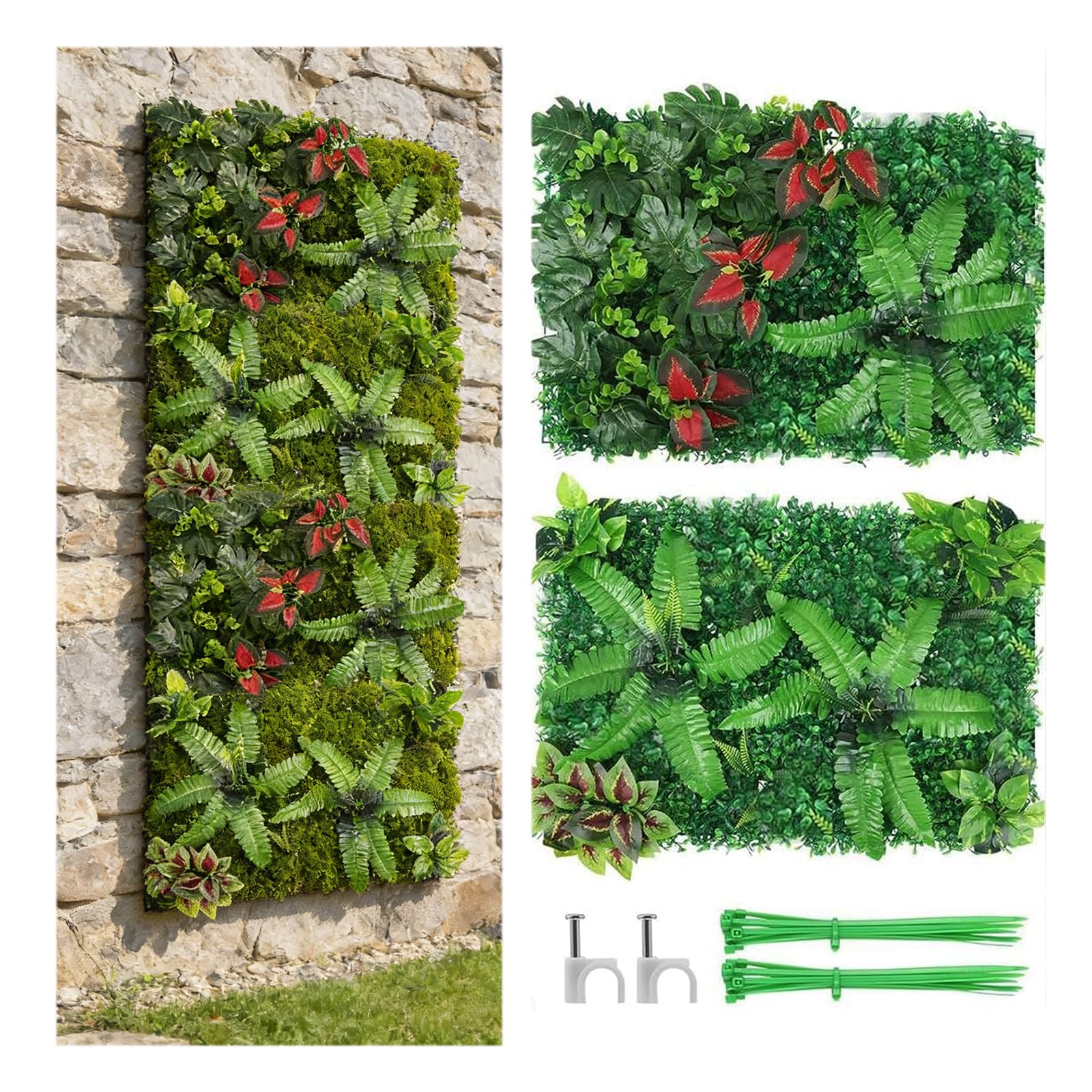 Faux panneaux de plantes avec feuilles 60x40 cm pour cacher un vis-à-vis ou mur abîmé