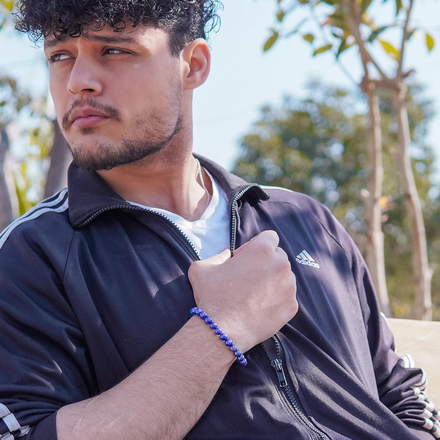 RTZN® Lapis Lazuli Bracelet for Men – Premium Artisan Handcrafted Authentic Blue Lapis Lazuli Men's Beaded Bracelet – Adjustable Blue Lapis Bracelets for Men - Image 2