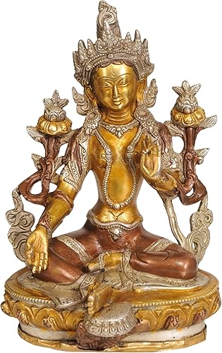 Vista 33 de Tara verde, quien te salva (Deidad budista tibetana) - Estatua de latón - Color verde Chola Chola Verde,Multi,Increíble Negro Verde