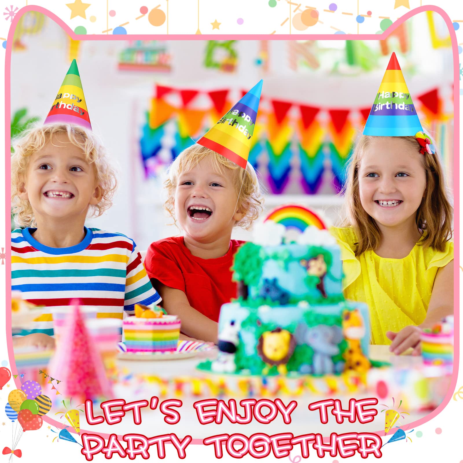 Crtiin 200 Pieces Happy Birthday Hats Rainbow Party Hats Birthday Party Cone Hats Party Decorations for Kids Adults